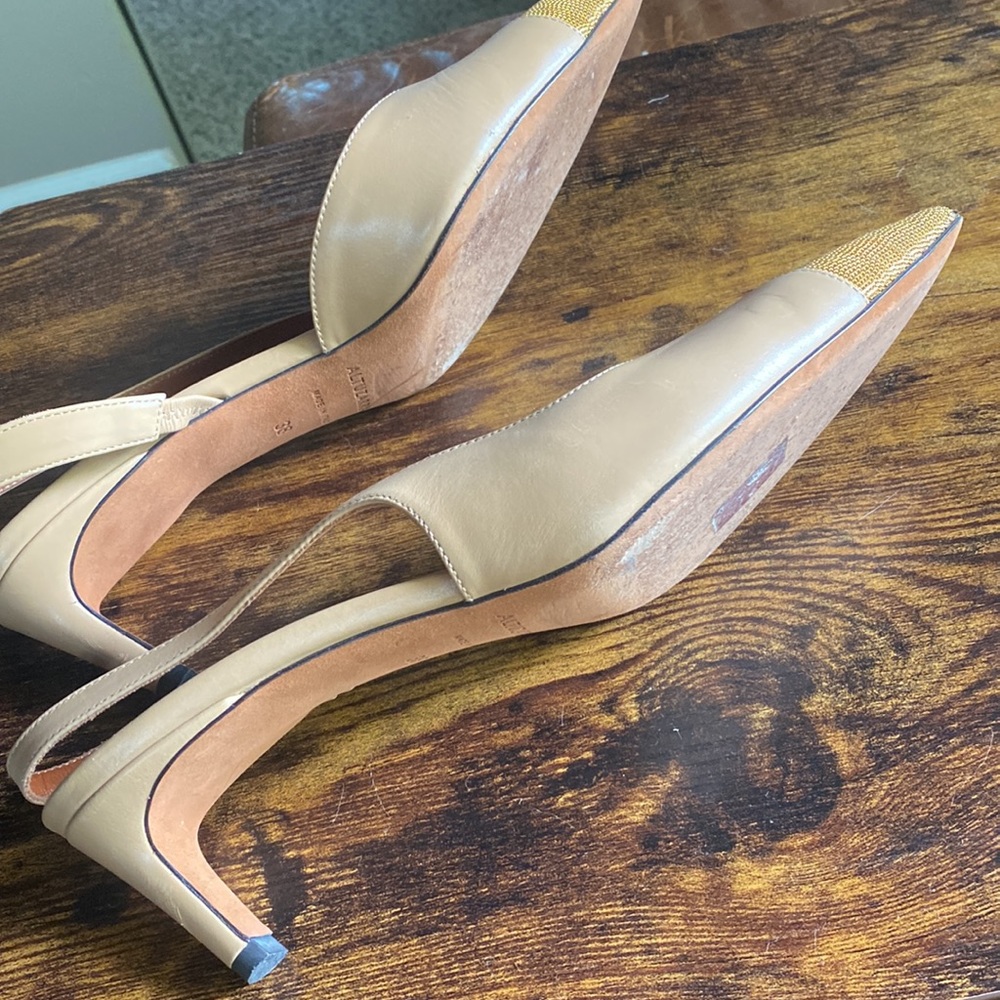 Altuzzara gold and nude beige leather sling back heels 38 / 8 - Picture 5 of 7